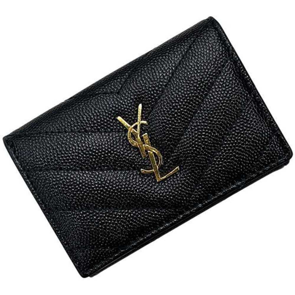 Saint Laurent Trifold Wallet Origami Monogram Tgn Leather Paris Black